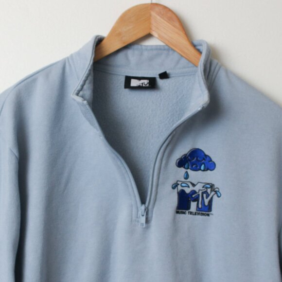 MTV Fleece Women Medium Blue Quarter Zip Pullover - Picture 3 of 7